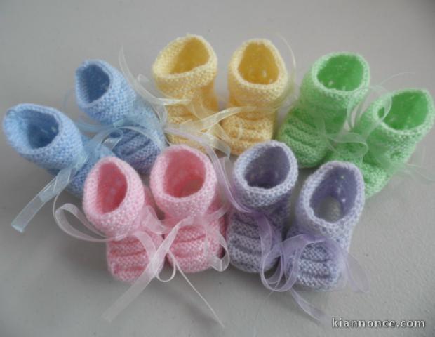  chaussons tricot bébé laine tricot fait main layette