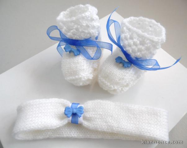 Ensemble bandeau et chaussons bébé tricot laine