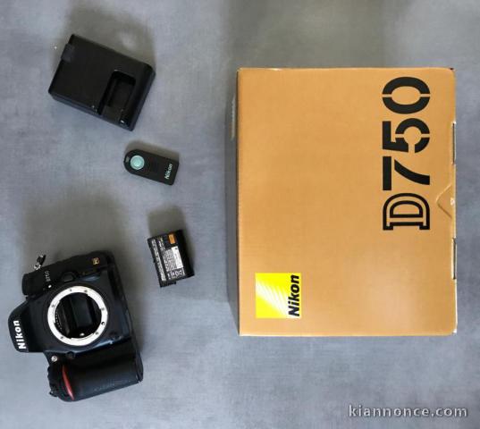 Nikon D750 récent (Garanti) + bat + telecom 