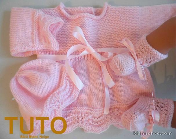 Explication TUTO trousseau rose layette bébé tricot