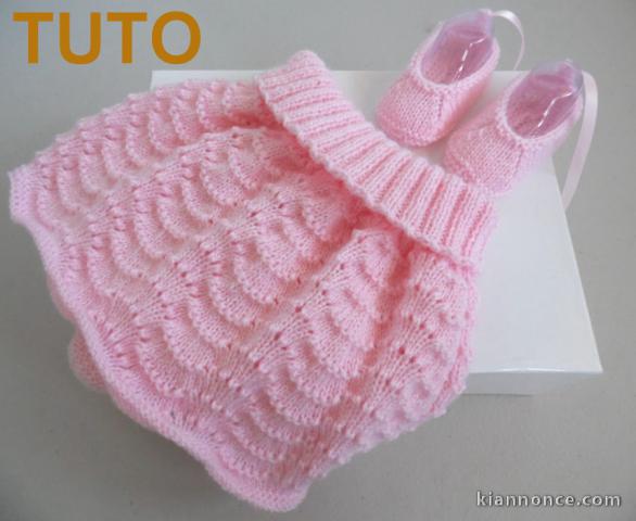 Explication TUTO jupe chaussons layette bébé tricot laine 