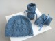 Tricot bébé bonnet chaussons bleu charron laine