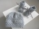 Bonnet, chaussons gris astra, tricot bébé