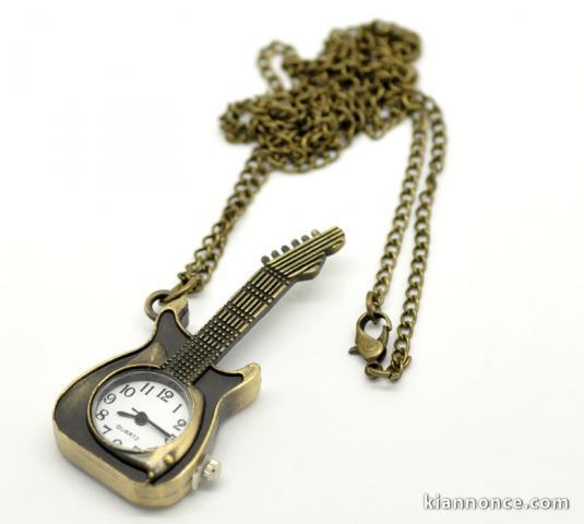 Montre Pendentif ou Gousset Motif Guitare