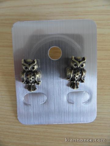  Chouettes Petites Boucles d’Oreilles Hibou Bronze 