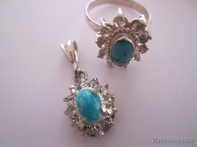 Parure de Pendentif & Bague Turquoise