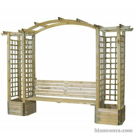 PERGOLA + BANC EN BOIS PIN DU NORD TOP QUALITE PRIX