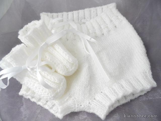  Bloomer bébé blanc tricot bébé laine