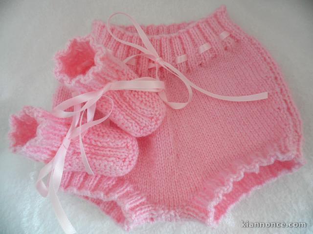 Bloomer bébé rose tricot bébé laine