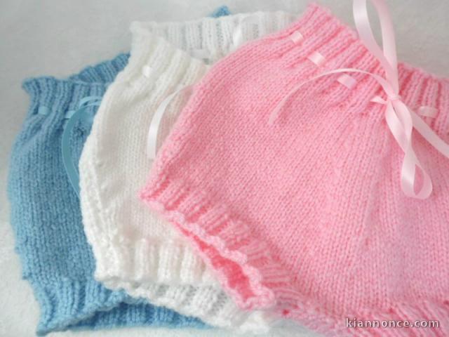 Bloomer bébé bleu blanc ou rose tricot fait main