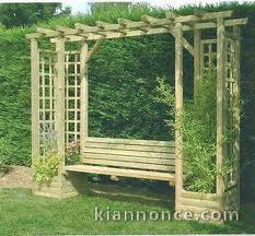 PERGOLA BOIS AVEC BANC ET JARDINIERES PAS CHERE