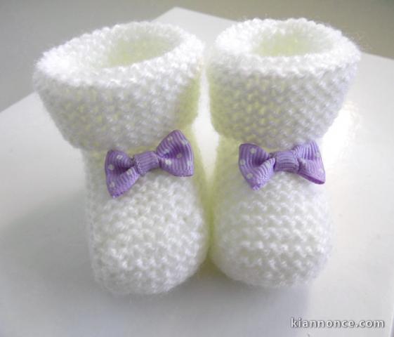 Chaussons naissance tricot laine bébé fait-main