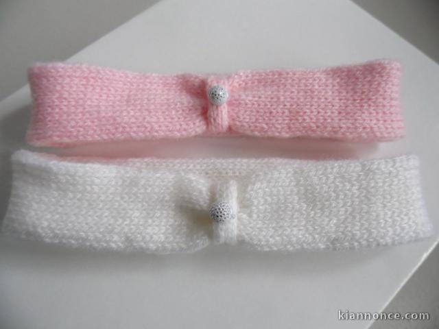 Duo de bandeaux bébé tricot laine fait main 