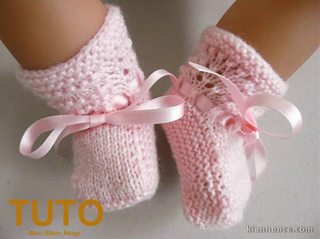 Explication TUTO chaussons layette bébé tricot laine