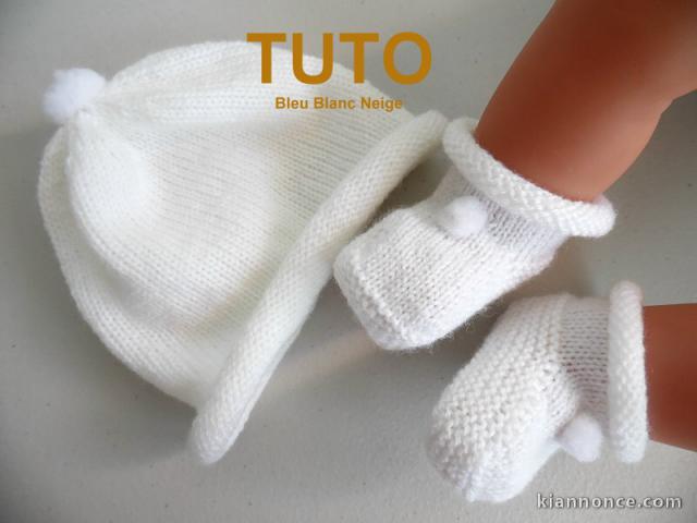 Explication TUTO bonnet chaussons BLANCS pompons