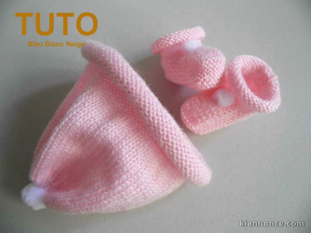 Explication TUTO bonnet chaussons ROSES pompons