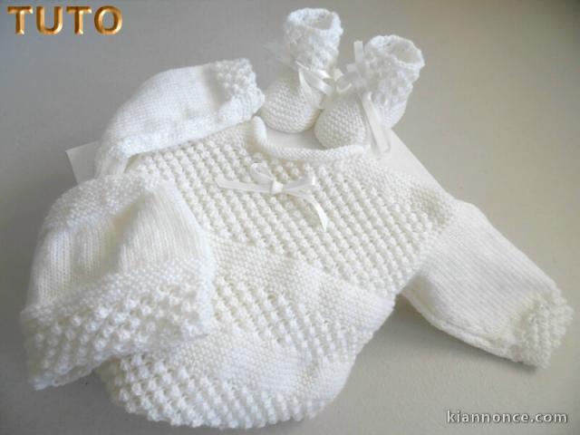 Tuto brassière, bonnet, chaussons BLANC astra