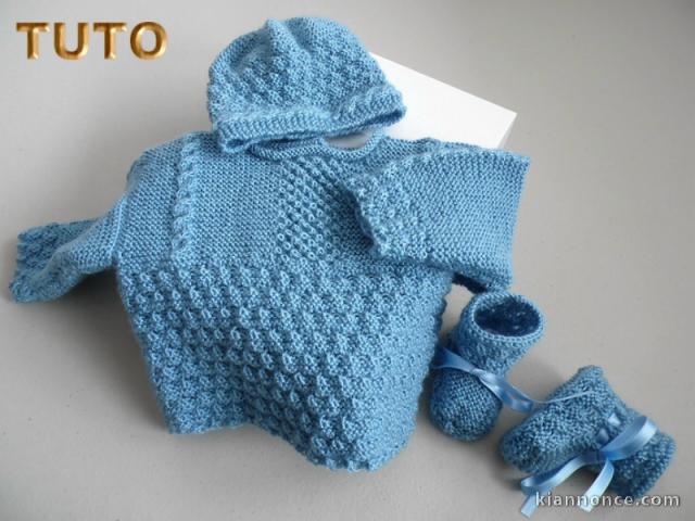 Tuto tricot bébé trousseau BLEU Torsade 