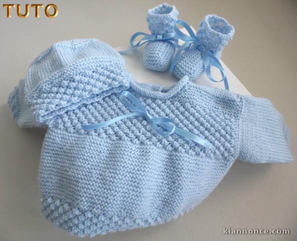 Tuto tricot bébé trousseau 3pièces BLEU Astra