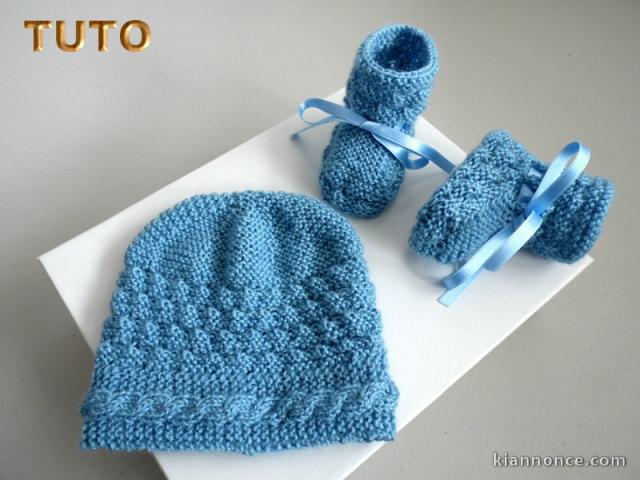 Tuto tricot bébé Bonnet et chaussons TORSADE 