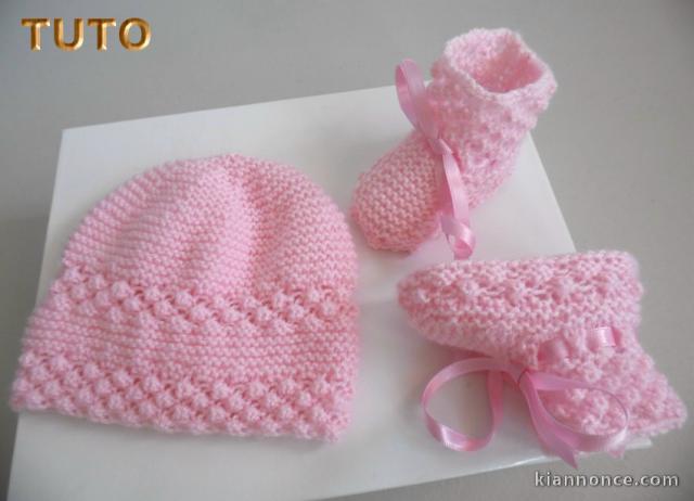 Tuto tricot bébé Bonnet et chaussons ROSE Astra