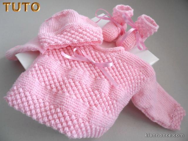 Tuto tricot bébé trousseau 3pièces ROSE Astra