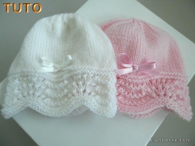 Explications tricot bébé, tuto bonnet vagues