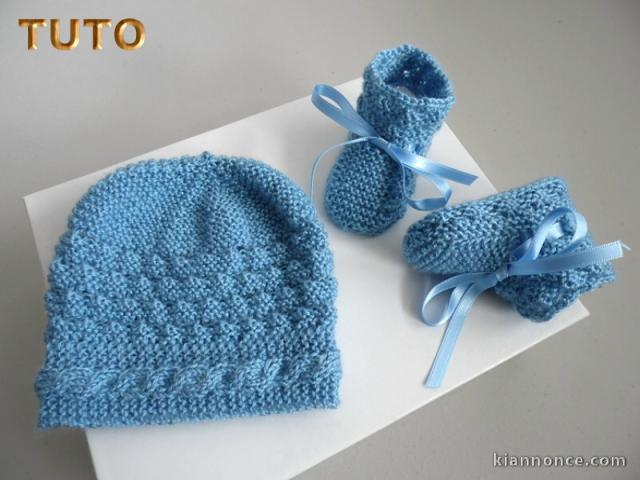 Tuto tricot bébé Bonnet et chaussons TORSADE