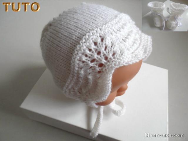 Explications tricot bébé, béguin bonnet tuto laine bb fait main