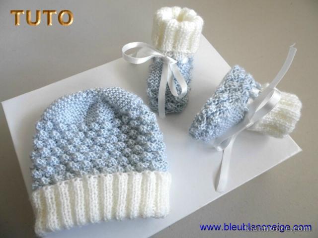 Explications, Tuto tricot bb bonnet chaussons azur-ecru