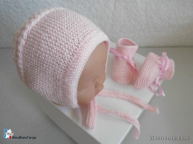 Tricot layette bb fait main béguin style Princesse Charlotte