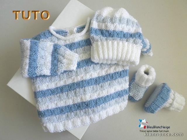 Tuto, tricot bébé, brassière, ensemble, explications avec photos