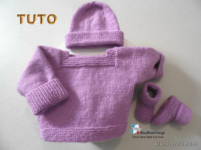 Fiche Tricot bébé, TUTO FACILE, explications Ensemble bb