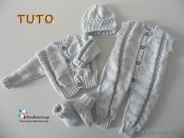 Fiche tricot bébé, ensemble gilet combinaison bb TUTO