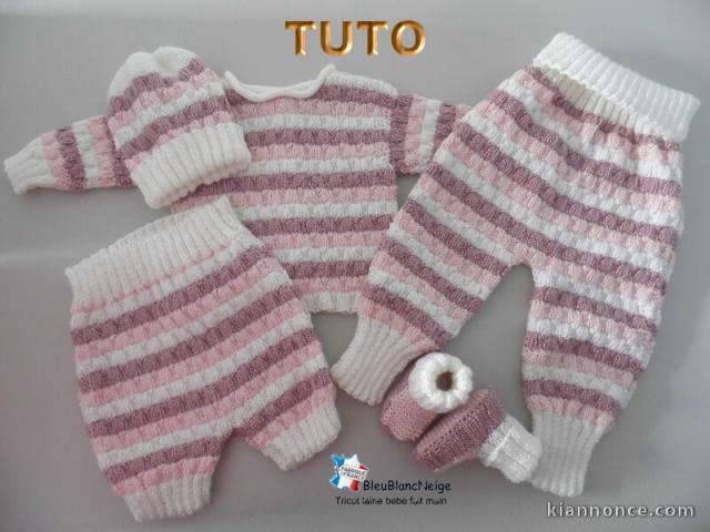 Fiche Tricot bébé, TUTO, ensemble complet layette bb