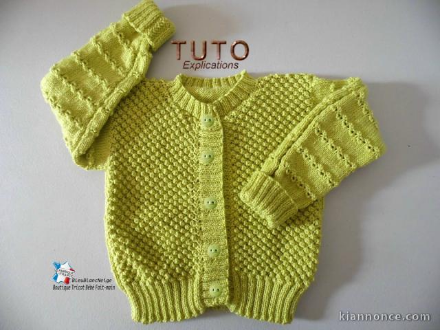 Fiche Tricot bébé, TUTO, Gilet bébé et enfant plusieurs tailles 