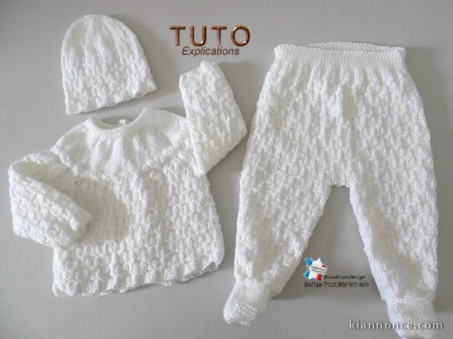 Fiche Tricot bébé, TUTO, ensemble PREMA complet layette bb