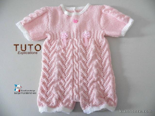 Fiche Tricot bébé, TUTO, combi bloomer layette bb