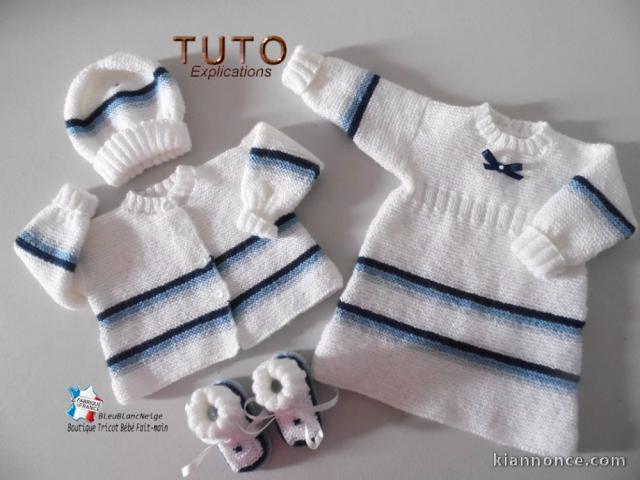 Modèle à Tricoter, tuto tricot bébé, ensemble 4 couleurs bb, 
