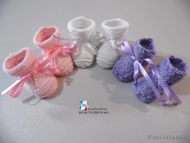 Lot chaussons PAS CHERS tricot bébé FILLE layette fait main bb