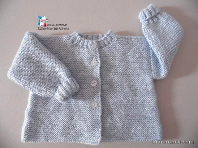 Brassière tricot bébé pas chère tricotée main layette bb AZUR