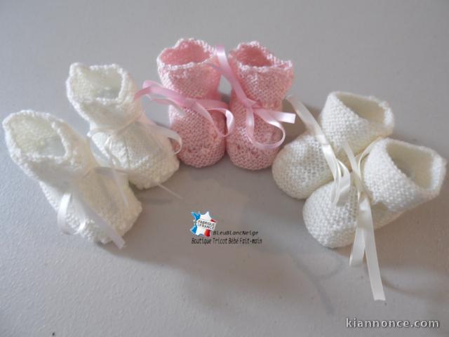 lot 3 paires chaussons bb fille pas cher tricot bébé fait main 