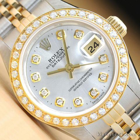 Rolex Femmes Datejust Argent Diamant 18K Jaune Or/Acier Rapide Mo