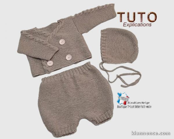 Fiche Tricot bébé, TUTO, brassière, béguin, bloomer layette bb