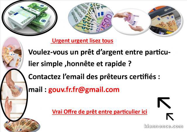 Offre de prêt entre particulier sérieux et rapide en 72h ou 24 h 