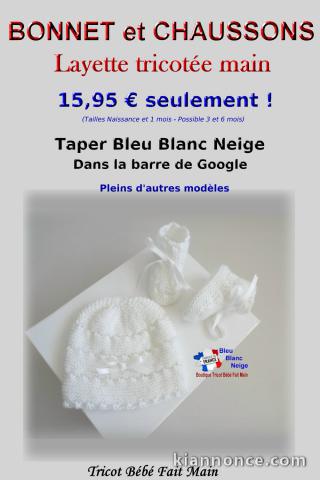 Bonnet chaussons tricot bébé layette bébé tricotée main