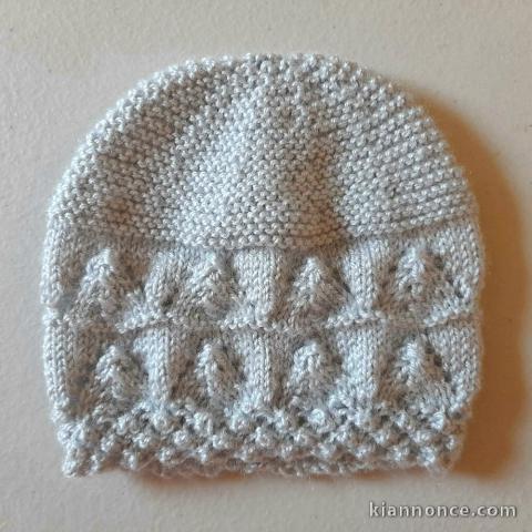 Bonnet Naissance tricot bébé Gris mixte tricoté main