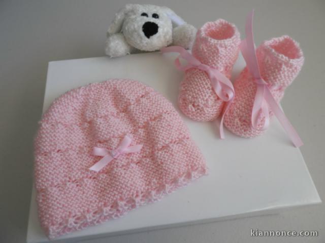 Bonnet chaussons layette tricot bébé tricoté main sur OPLA
