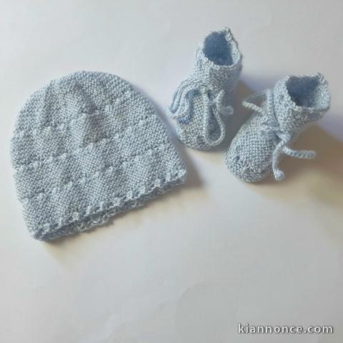 Bonnet chaussons layette tricot bébé tricoté main sur OPLA