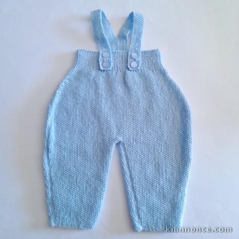 Salopette pantalon tricot bébé layette tricotée main OPLA
